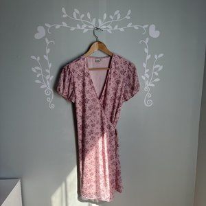 Simons Pink Floral Mesh Wrap Dress L